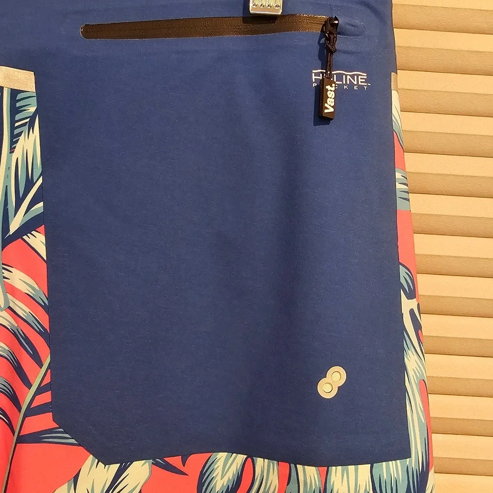 Vast Titanium 22 Mens Board Shorts Pink Blue Tropical Monstera Leaf Size 36 Tie